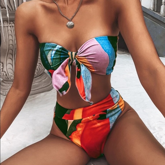 SHEIN Other - Allover graphic high waisted bikini swimsuit NWT